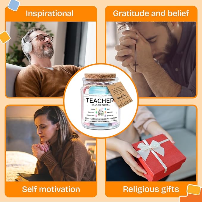 NewEleven Teacher Gifts For Women, Men - Teacher Gifts, Appreciation, Thank You Present, Inspiratonal Gift For Teachers From Student - Bible Verse Jar