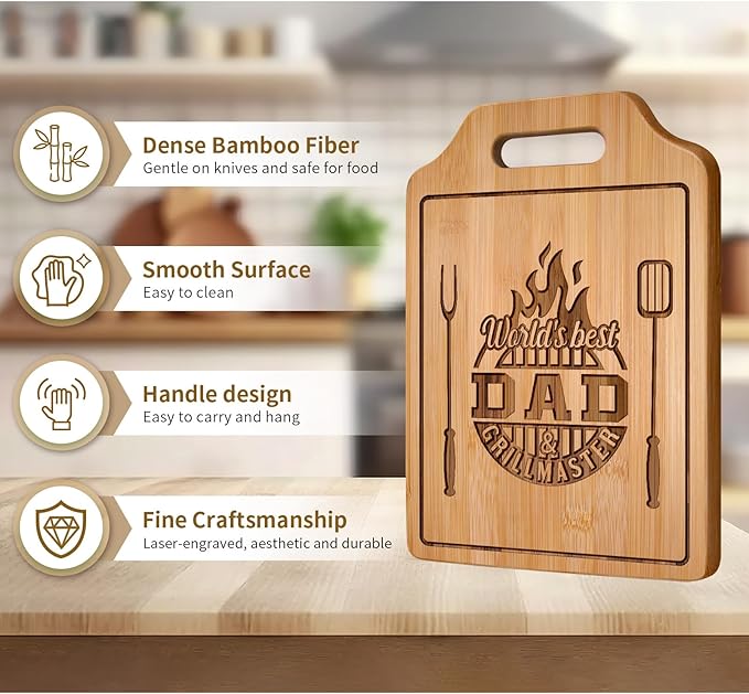AceThrills Dad Gift for Dad Birthday Gift Who Wants Nothing from Daughter Son - Engraved Bamboo Cutting Board 12.3"L x 8.7"W x 0.4"Th