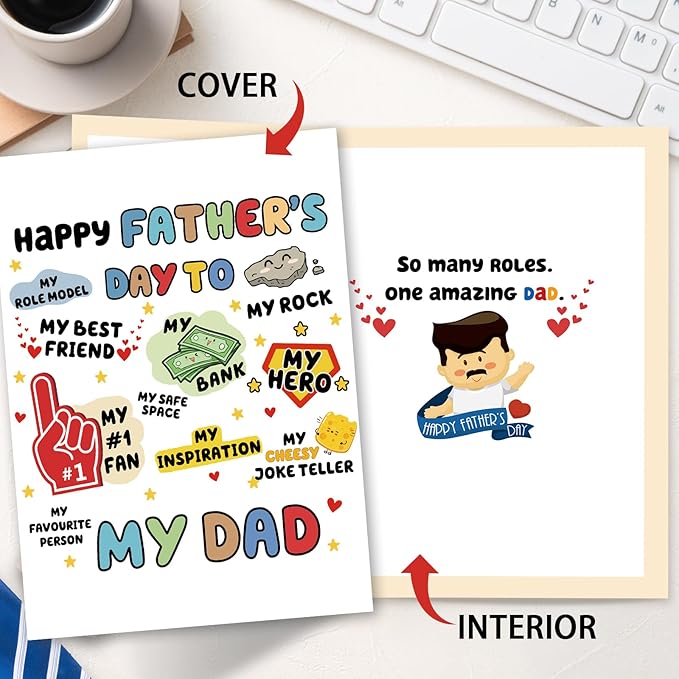 FANCYLUCKY Happy Fathers Day Card Gifts from Daughter Son, Funny Father's Day Card for Dad, Cute Dad Card