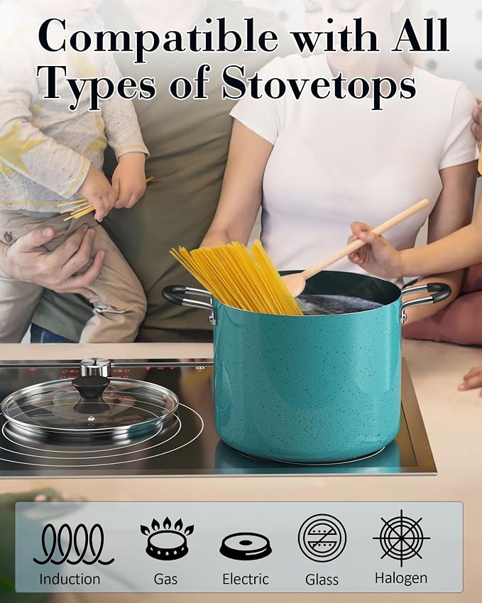 Cook N Home 8 Quart Non Stick Stock Pot with Lid, Large Pots for Cooking | Nonstick Soup Pot, Stockpot Induction Cookware - Oven & Dishwasher Safe, Turquoise