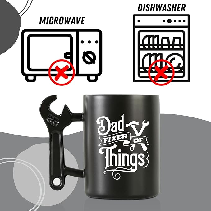 Onebttl Dad Gifts Coffee Mug with Wrench Spanner Handle, Gifts for Dad from Daughter and Son, 13.5oz Funny Ceramic Mug for Father on Birthday, Father's Day, Christmas - Fixer of Things