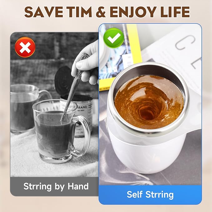 JUDUNA Automatic Magnetic Coffee Mug, 2024 New Magnetic Coffee Stirrer Mug for Milk Stirring Mug with Lid, Automatic Coffee Cup Stirrer Auto Stirring Coffee Mug (Coffee color)