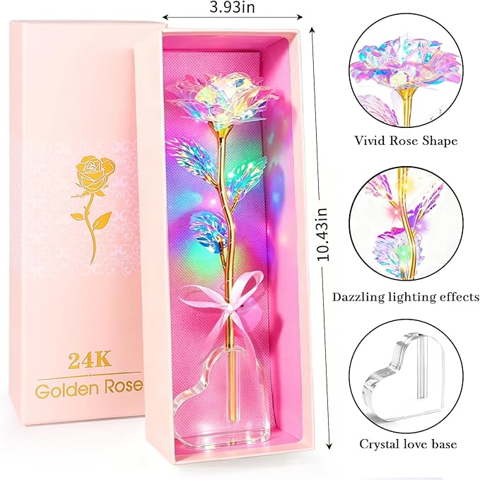 Mothers Day Mom Gifts for Women Grandma, Artificial Forever Birthday Flowers Galaxy Glass Eternal Roses with Heart Shaped Crystal Vase, Mother's Day Anniversary Wedding Rose Gifts for Wife Sister
