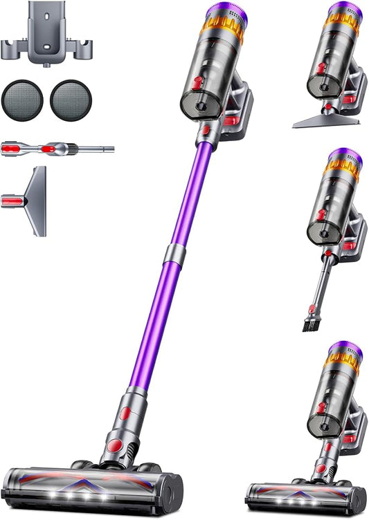 Cordless Vacuum Cleaner, 600W 50Kpa 70 Mins Cordless Stick Vacuum, Self-Standing Wireless Vacuum with Touch Screen, Anti-Tangle Rechargeable Vacuum Cleaners for Home/Pet Hair/Carpet
