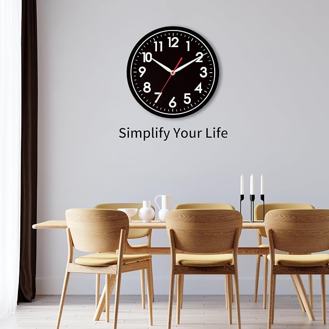 AKCISOT 12 Inch Wall Clock, Battery Operated Analog Clock, Silent Non-Ticking, Ideal for Bedroom, Bathroom, Kitchen, Office and School, Black