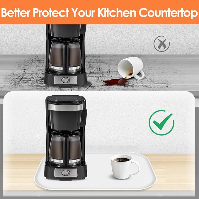 TOHONFOO Silicone Coffee Maker Mat with Lip, 24'' x 16'' Heavy Duty Coffee Maker Mat for Countertops, Coffee Tray Fit Under Coffee Machine Appliance Automatic Machines Espresso Accessory, White