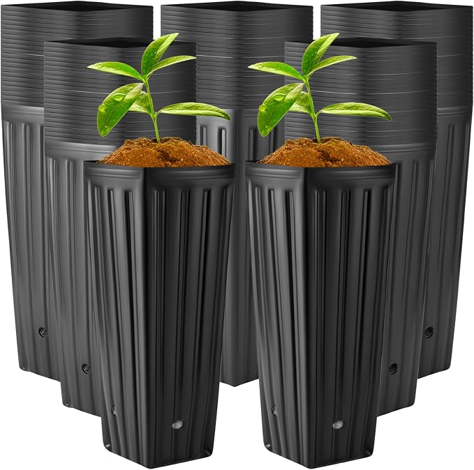 Nuenen 500 Pcs Tall Pot Plastic Deep Plant Nursery Pots Black Seedling Flower Plant Container with Drainage Holes for Indoor Outdoor Gardening (11.8" H X 3.9" W)