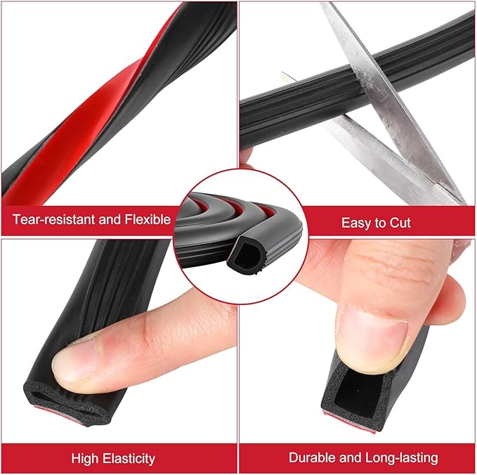 Pangda 13Ft D Shape Rubber Weather Stripping Foam Self-Adhesive EPDM Seal Strip for Noise Reduction Waterproof Dustproof for Cars Boats RVs Windows Doors (0.59" W x 0.55" H)