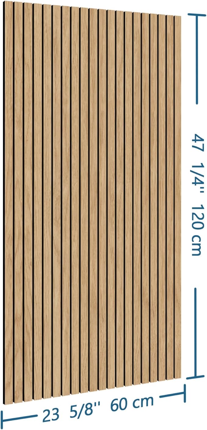4-Piece Wood Slat Wall Panel for Interior Wall Decor Noise Cancelling 47.2" x 23.6" Peel and Stick Acoustic Decorative 3D Sound Absorbing Wall Paneling, Natural Oak
