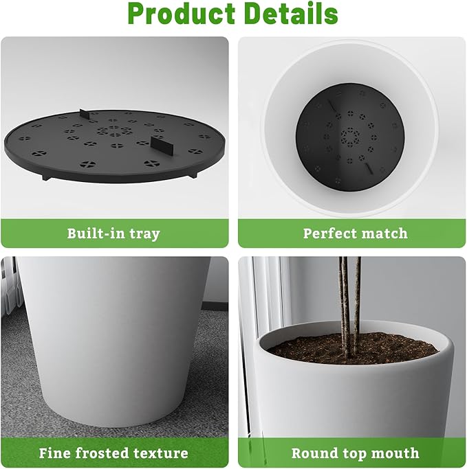 SnugNiture Set of 2 Round Tall Planters 22 Inch, Large Planter for Indoor Outdoor Plants, Modern Flower Pot Containers Large Decorative Tree Planter, White