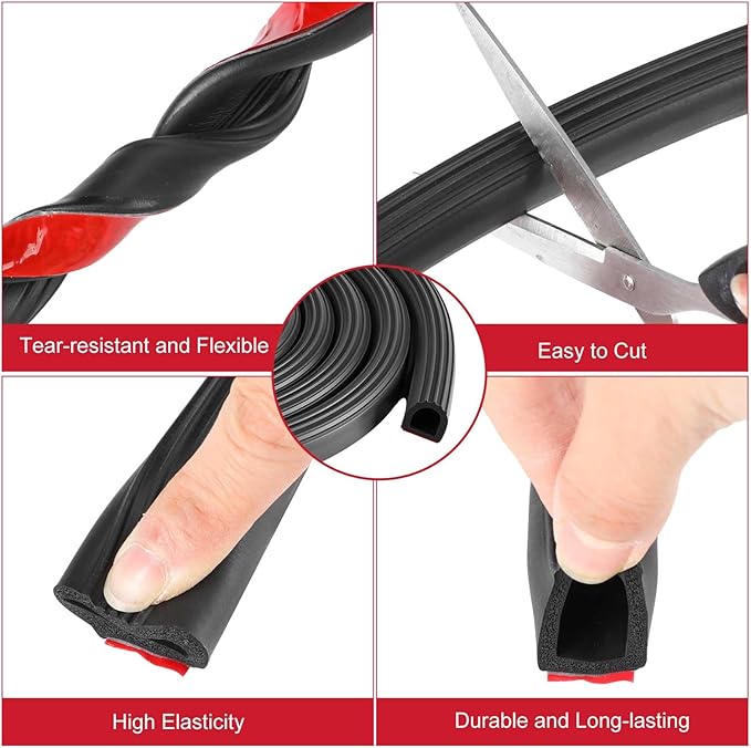 Pangda 13Ft D Shape Rubber Weather Stripping Foam Self-Adhesive EPDM Seal Strip for Noise Reduction Waterproof Dustproof for Cars Boats RVs Windows Doors (3/4" W x 3/4" H)