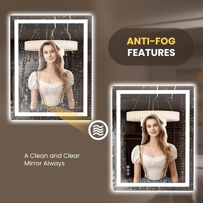 LOAAO 35.4"x29.9" LED Bathroom Mirror with Lights, Anti-Fog, Dimmable, Backlit + Front Lit, Lighted Bathroom Vanity Mirror for Wall, Memory Function, Tempered Glass, Safe to Use, ETL Listed