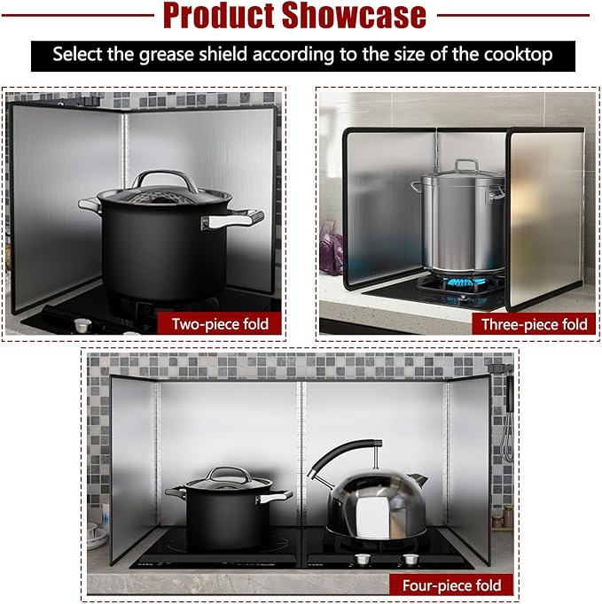 Multi-Sided Stove Splatter Guard for Cooking Kitchen Anti Shield Portable Folding Cooker Side Fat Oil Splash，Foldable Stainless Steel Splatter Guard - 4-Sided Oil-Proof Baffle for Frying Pan