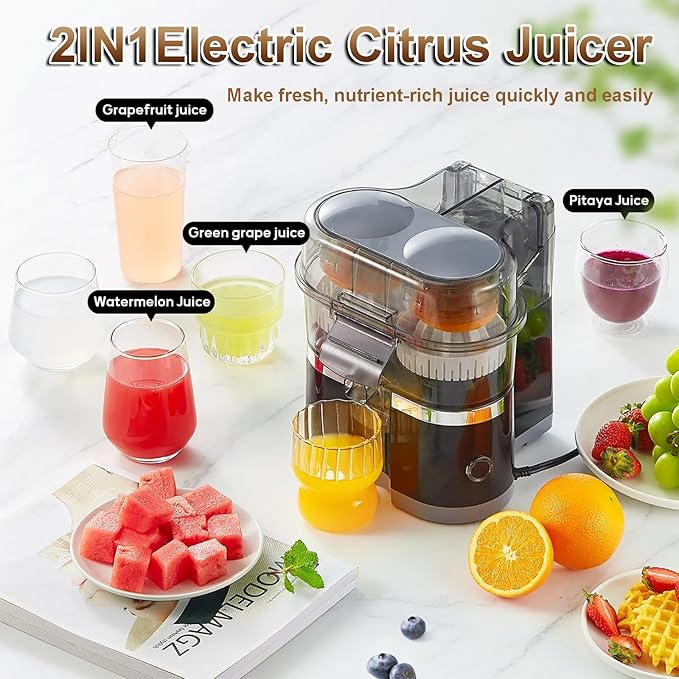 100W Electric Juicer Machine, 500ml Twin Citrus Juice Maker with 18000 RPM Powerful Motor, Easy to Clean and Dishwasher-safe Parts, Fresh Hand Pressed Orange Juice (Black)