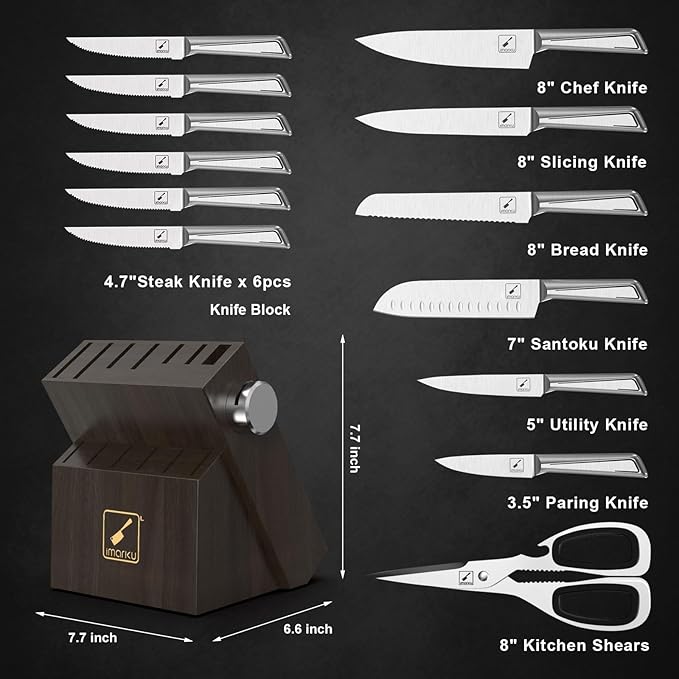 imarku Knife Set with Knife Block, 14-Piece High Carbon Stainless Steel Kitchen Knives with Built-in Sharpener, Dishwasher Safe,Ideal for Home or Wedding Gifts