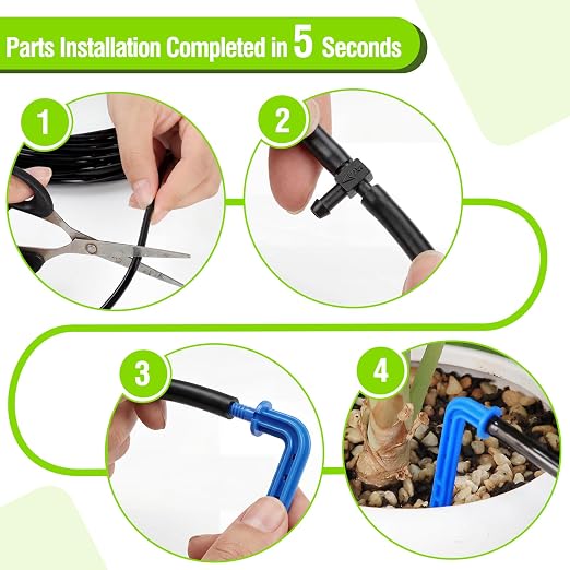 Drip Irrigation Kit for Potted Plants, Micro Tubing Set | 33ft Hose DIY Plant Self Watering Components with Inlet Filter, 10 Tees & Drip Emitters for Indoor Outdoor Patio
