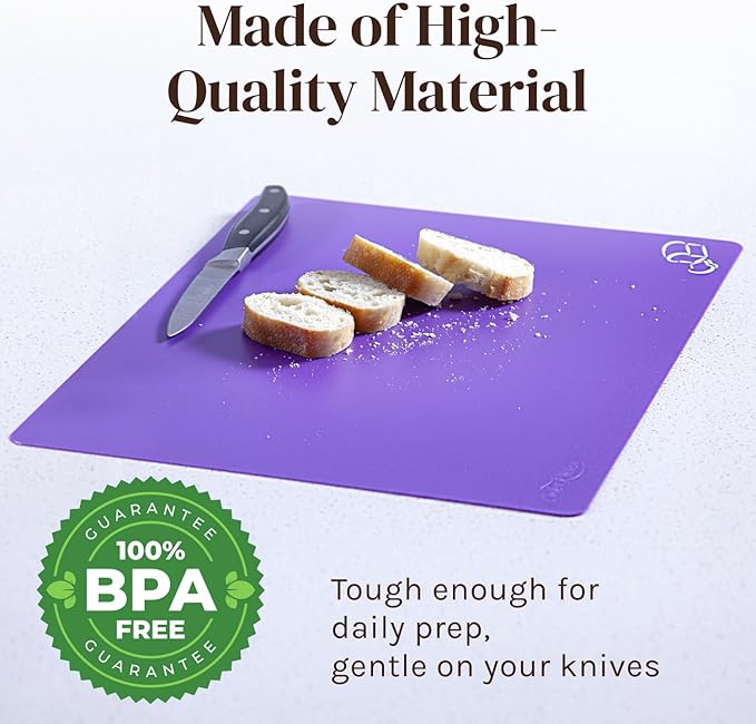 Extra Thick Flexible Cutting Board Mats Set of 6 for Kitchen, BPA Free Plastic Cutting Boards, Non-Slip Waffle Back, Dishwasher Safe, Color Coded with Food Icons, 15x12 Inch - Cooler Kitchen