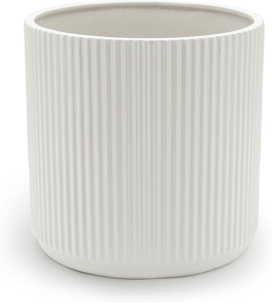 Amazon Basics Fluted Ceramic Planter Pot for Indoor Outdoor Plants, Round Flower Pot with Drainage Hole, 10-inch, White