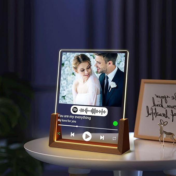 Personalized Valentine's Day Couples Gifts For Him Her Husband Wife, Custom Spotify Plaque Picture Frame With Photo Name, Anniversary Birthday Wedding Gifts For Women Men Boyfriend Girlfriend