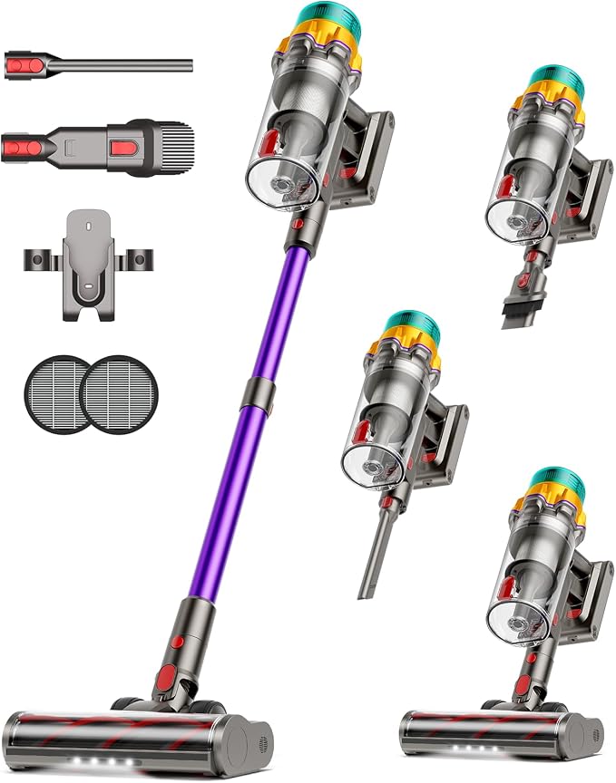 Cordless Vacuum Cleaner, 55KPA 70Mins XL Dust Cup Vacuum Cleaners for Home, Stick Vacuum with Anti-Tangle Brush,LED Display,Self-Standing, Vacuum Cordless for Hardwood Floor, Carpet, Pet Hair