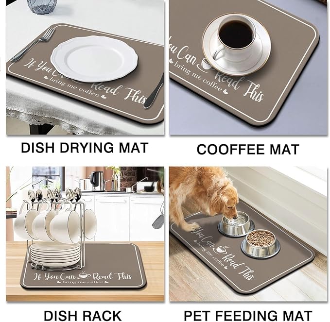 Coffee Bar Mat for Countertops 23inx15in,Absorbent Hide Stain Anti-Slip Cafe Bar Accessories Fit Under Coffee Machine Mat,dish drying mats for kitchen