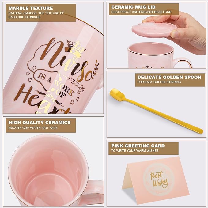 Nurse Gifts for Women, Funny Nurse Mug with Gold Print, Nurses Week Retirement Graduation Appreciation Present, School Nursing Student RN Practitioner, 14oz Pink Marbled Ceramic Cup, Nice Gift Boxed