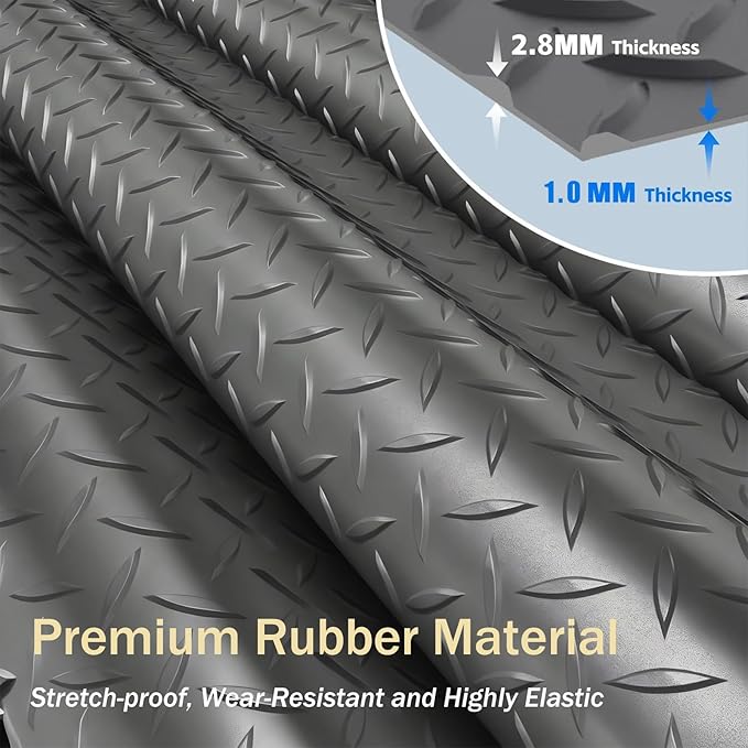 StellarStar 4x8 FT Garage Floor Mat, 2.8mm Thickened PVC Diamond Plate Garage Mat with 20PCS Tapes, Rubber Flooring Rolls for Under Car, Non-Slip Rubber Motorcycle Mat for Golf Cart, Trailer, Gray