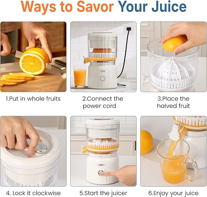 Electric Citrus Juicer, 90W High-Speed Juice Squeezer with 15,000 RPM Pure Copper Motor, Efficient Orange and Lemon Juicer for Soft Fruits, Compact Design with Easy Cleaning, White