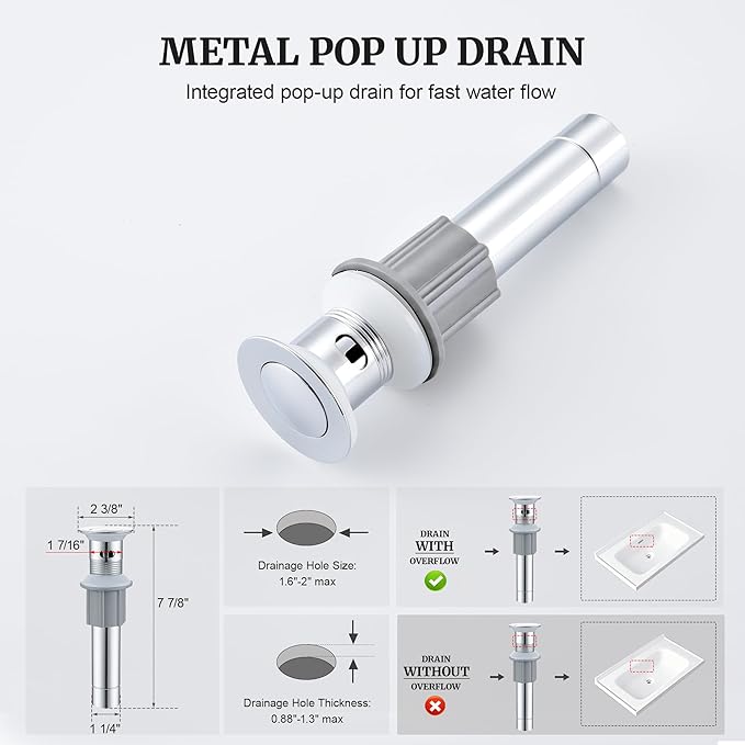 Ultimate Unicorn Chrome Bathroom Sink Faucet - 4 Inch Centerset Pull Down Vanity Faucets 3 Hole with Pop Up Drain - Two Handle Modern Washbasin Tap Set with Pull Out Sprayer for Rv Lavatory Restroom