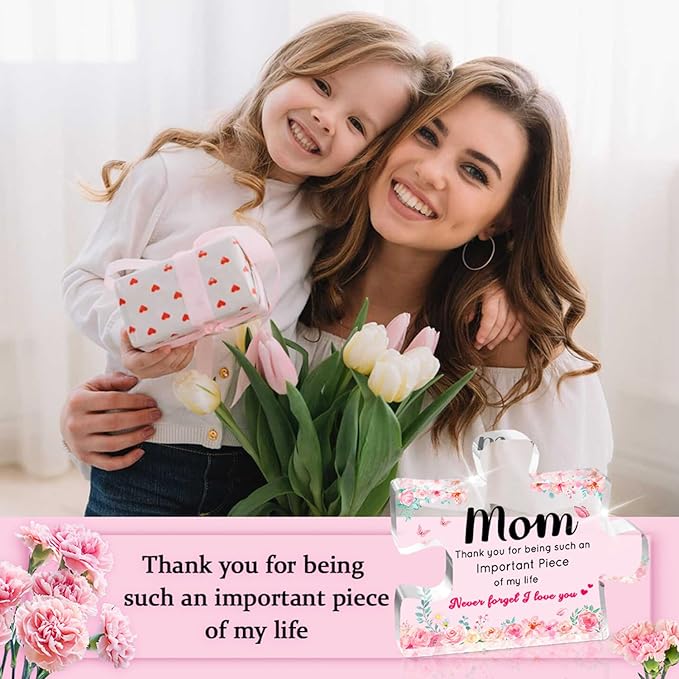 Mothers Day Gifts for Mom, Mom Gifts - Acrylic Puzzle Piece Plaque 3.9 × 3.3 × 0.5 inch, Christmas Valentine's Day Birthday Present for Mom from Daughter Son