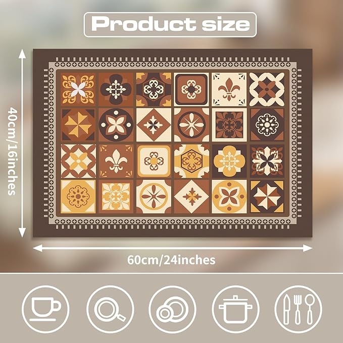 Bohemian Style Dish Drying Mat Coffee Maker Mat, Non-slip & Easy to Clean, Kitchen Mat for Dishes, Utensils, Pots and Pans (Whimsical Boho C)