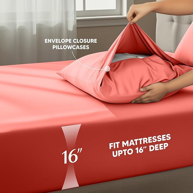 Utopia Bedding Full Size Sheet Set – 4 Piece Bed Sheets, Soft and Breathable Microfiber, Includes 1 Fitted Sheet, 1 Flat Sheet and 2 Pillowcases – Oeko Tex (Coral)