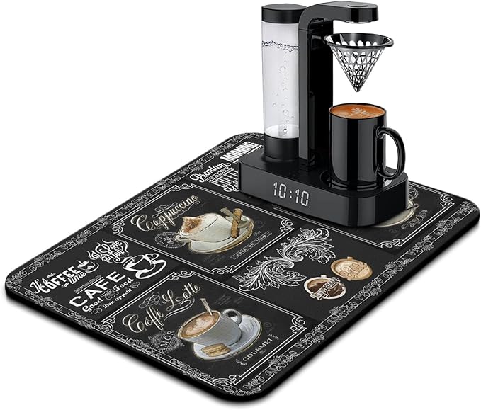 Coffee Bar Mat Accessories for Countertop Super Absorbent Anti-Slip Silicone Flower Dish Drying Mats for Kitchen Counter Draining Pad Decor Gift Fit Coffee Maker Coffee Pot Espresso Machine 24inx18in