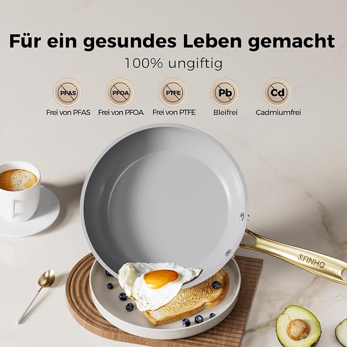 Sanho Ceramic NonStick Frying Pan, 8 Inch Frying Pans Skillet, Non Stick Egg Pans with Cool Touch PVD Handle for Induction, Dishwasher & Oven Safe, PTFE & PFOA Free, Non Toxic for Healthy Cooking