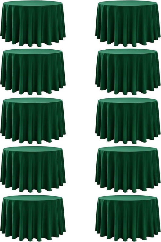 10-Pack Hunter Green Round Tablecloths, 108 Inches, Stain-Resistant Polyester for 4-5 Ft Round Tables - Washable Table Covers for Weddings, Banquets, Birthday Parties, Events
