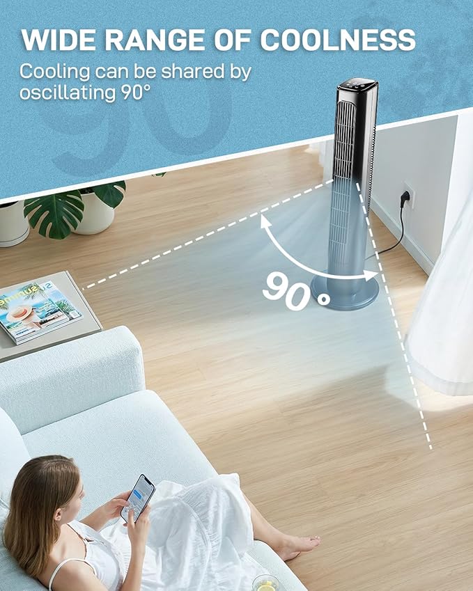 Winado 36" Bladeless Tower Fan, Portable Floor Fan with Remote Control, LED Display, Adjustable 90° Oscillating, 3 Speeds, 3 Modes & 9H Timer, Ultra-Quiet Cooling Fan for Home Office Bedroom, Black
