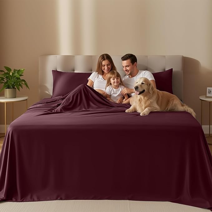 Utopia Bedding Full Size Sheet Set – 4 Piece Bed Sheets, Soft and Breathable Microfiber, Includes 1 Fitted Sheet, 1 Flat Sheet and 2 Pillowcases – Oeko Tex (Burgundy)