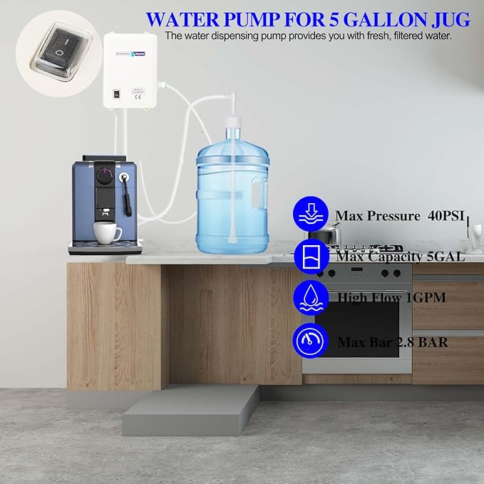 Water Dispenser Pump System for 5 Gallon Bottle,Drinking Water Dispensing Single Inlet Quiet for Refrigerator Home,110V Electric Jug Water Pump for Kitchen Ice Coffee Tea Maker