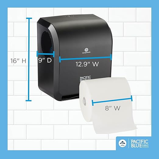 Pacific Blue Ultra 8" High-Capacity Automated Touchless Paper Towel Dispenser Starter Kit by GP PRO (Georgia-Pacific), Black Dispenser (59590) 1 White Towel Roll (26491)