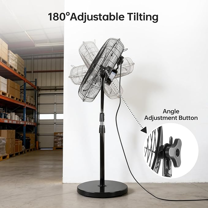 20 Inch High Velocity Pedestal Fan, Heavy Duty Industrial Standing Fan with 3-Speed & Adjustable Height (47.1"-55.1"), Metal Fan for Bedroom, Patio, Workshop & Indoor Air Circulation