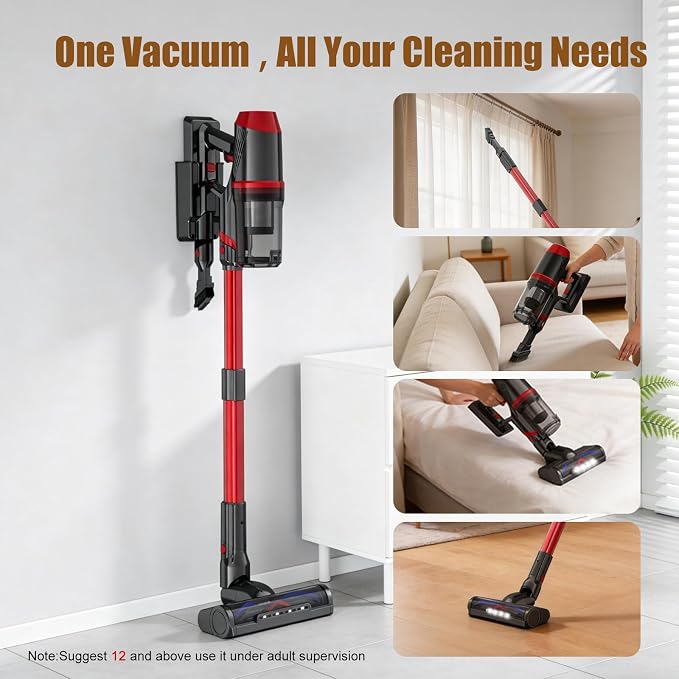 Cordless Vacuum Cleaner for Home Lightweight Anti-Tangle Brush | 500W Powerful Suction, 3 Suction Modes, Touch Screen, LED Light, Stick Vacuum for Home Pet Hair Floors Car Carpets Dorm