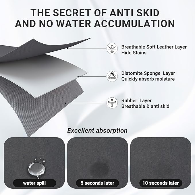 Coffee Mat 24x16 Inch, Black Coffee Area Mat, Absorbent Hide Stain Rubber Backed Dish Drying Mat for Kitchen Counter, Bar Mats for Countertops,Under Coffee Table Bar Maker Machine Pot Espresso Staion