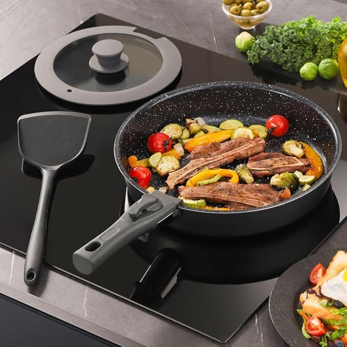Pots and Pans Sets Non Stick，6PCS Ceramic Cookware Sets Nonstick Detachable Handle，Induction hob Pans(Grey)