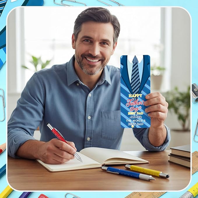 36 Set Father's Day Gift Bulk Appreciation Ballpoint Writing Fancy Pen Set with Card Holder 4 Colors Father's Day Award Party Favors Details Gifts Goodie Stuffers for Dad Husband