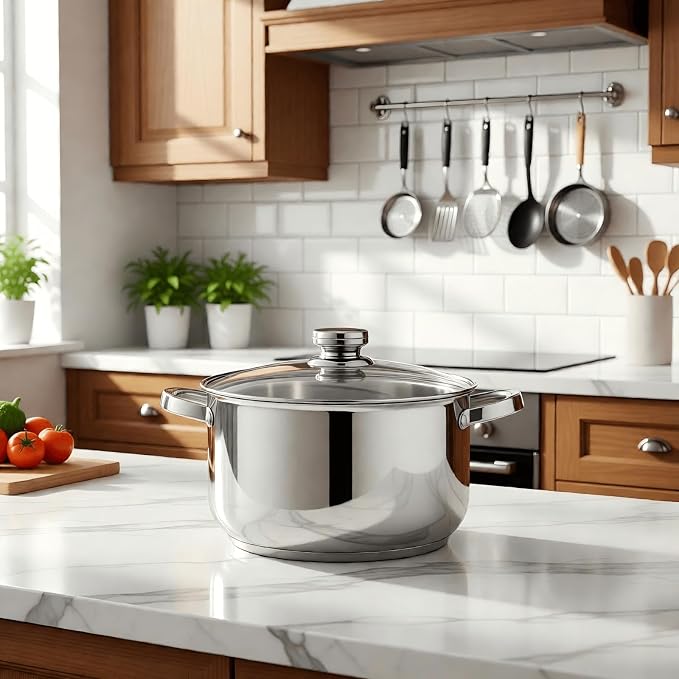 10 Quart Stock Pot with Lid, Stainless Steel Pasta Cooking Soup Pot