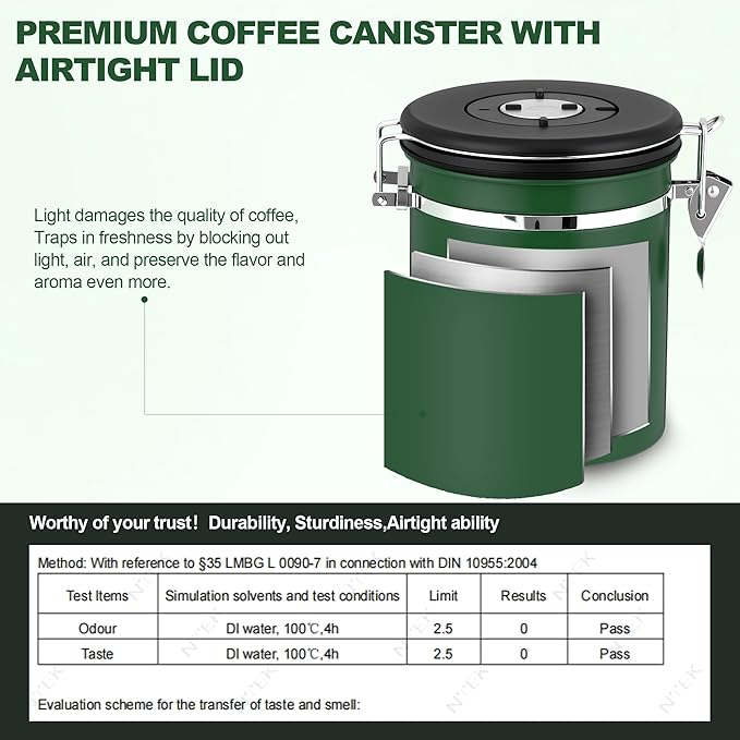 ShanSon Coffee Canister Airtight Coffee Container Stainless Steel Coffee Bean Storage Container with Scoop Coffee Canister for Beans Grounds Sugar Flour Tea Cereal,16OZ, Dark Green
