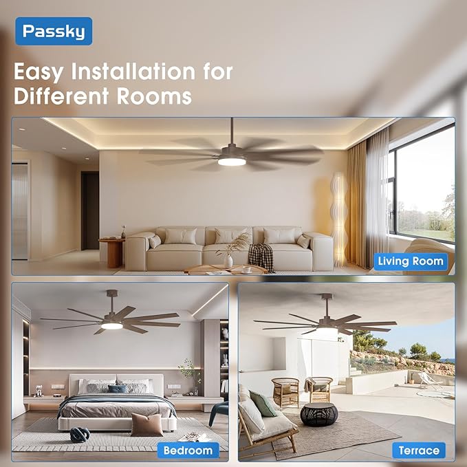 72 Inch Ceiling Fans with Lights, Large Modern Ceiling Fan with Light and Remote Control, Reversible, 3CCT, Dimmable, Quiet, Brown Ceiling Fan for Bedroom Living Room Patio Farmhouse, Indoor/Outdoor