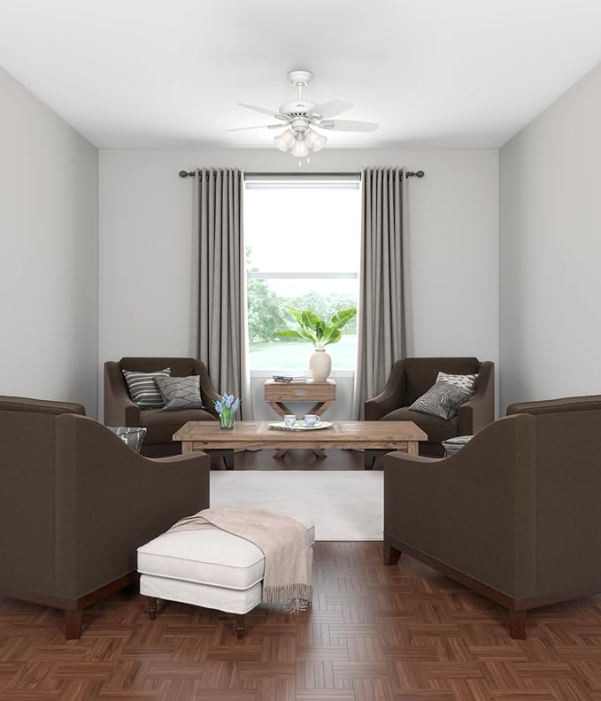 Hunter 42 inch Indoor Ceiling Fan with LED Lights - White Ceiling Fan with Pull Chain, For Bedroom or Living Room, Standard Mount, No Remote, 5 Blades, Includes Bulbs - Builder 52105, Snow White