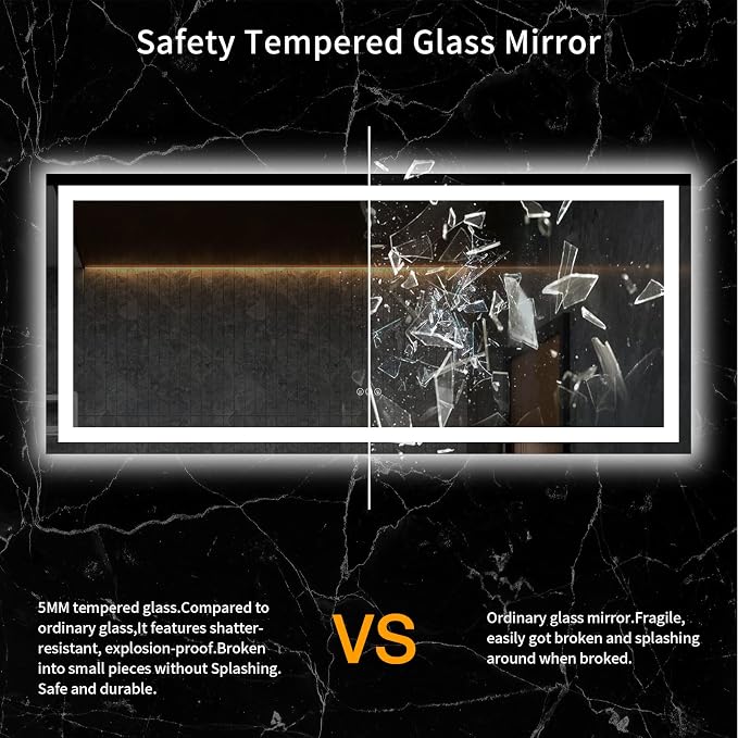 LOAAO 60"X28" LED Bathroom Mirror with Lights, Anti-Fog, Dimmable, Backlit + Front Lit, Lighted Bathroom Vanity Mirror for Wall, Memory Function, Tempered Glass, ETL Listed