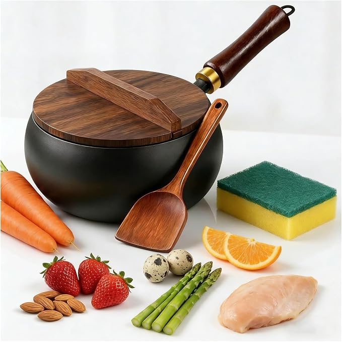 Uncoated Thick Iron Pot, Non-Stick Multifunctional Cast Irons Wok, High Purity Irons Frying Pan for Cooking